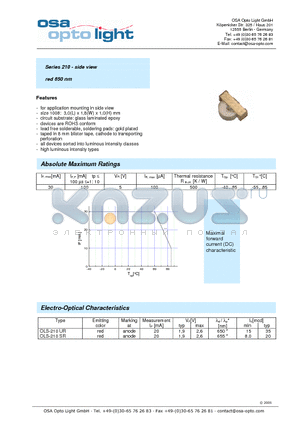 OLS-210UR datasheet - Series 210 - side view red 650 nm