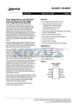 ISL88022 datasheet - Triple Voltage Monitor with Adjustable Power-On-Reset and Undervoltage/ Overvoltage Monitoring Capability