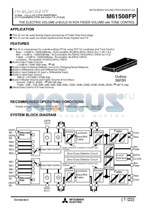 M61508FP datasheet - THE ELECTRIC VOLUME of BUILD-IN NON FADER VOLUME with TONE CONTROL