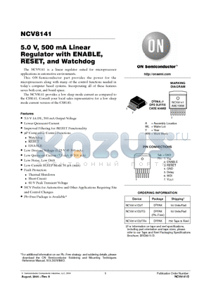 NCV8141D2TG datasheet - 5.0 V, 500 mA Linear Regulator with ENABLE, RESET, and Watchdog