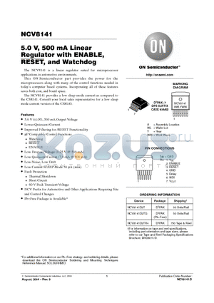 NCV8141D2TR4 datasheet - 5.0 V, 500 mA Linear Regulator with ENABLE, RESET, and Watchdog