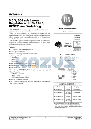 NCV8141_06 datasheet - 5.0 V, 500 mA Linear Regulator with ENABLE, RESET, and Watchdog