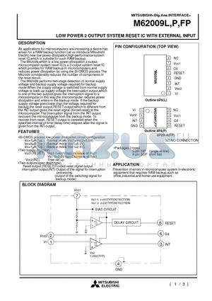 M62009P datasheet - LOW POWER 2 OUTPUT SYSTEM RESET IC WITH EXTERNAL INPUT