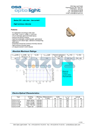 OLS-216HSD-X-T datasheet - Series 216 - side view - low current High luminous intensity