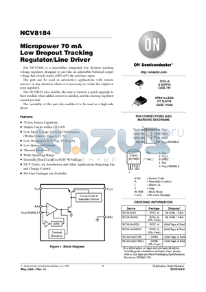 NCV8184 datasheet - Micropower 70 mA Low Dropout Tracking Regulator/Line Driver