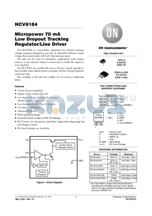 NCV8184DR2 datasheet - Micropower 70 mA Low Dropout Tracking Regulator/Line Driver