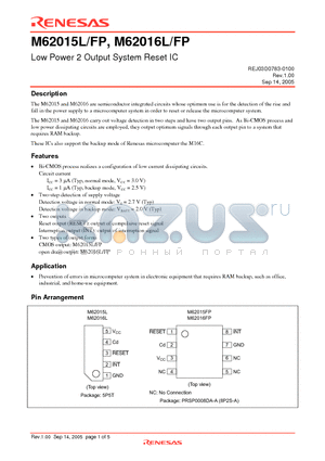 M62015FP datasheet - Low Power 2 Output System Reset IC