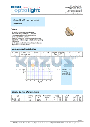 OLS-216UR-X-T datasheet - Series 216 - side view - low current red 650 nm