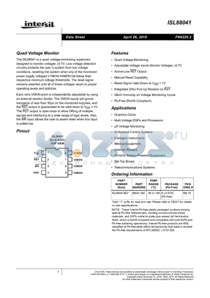 ISL88041 datasheet - Quad Voltage Monitor