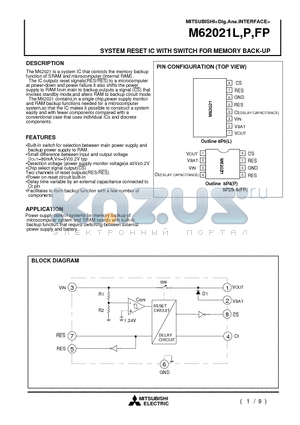 M62021L datasheet - SYSTEM RESET IC WITH SWITCH FOR MEMORY BACK-UP