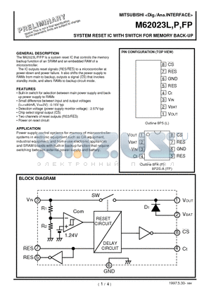 M62023 datasheet - SYSTEM RESET IC WITH SWITCH FOR MEMORY BACK-UP