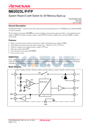 M62023L datasheet - System Reset IC with Switch for 3V Memory Back-up