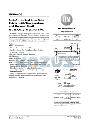 NCV8408-D datasheet - Self-Protected Low Side Driver with Temperature and Current Limit