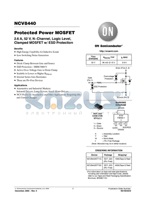 NCV8440 datasheet - Protected Power MOSFET 2.6 A, 52 V, N−Channel, Logic Level, Clamped MOSFET w/ ESD Protection