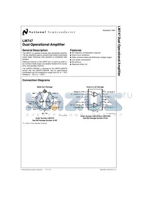 LM747CN datasheet - Dual Operational Amplifier