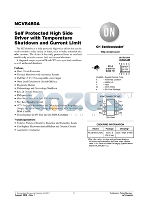 NCV8460A datasheet - Self Protected High Side Driver with Temperature Shutdown and Current Limit