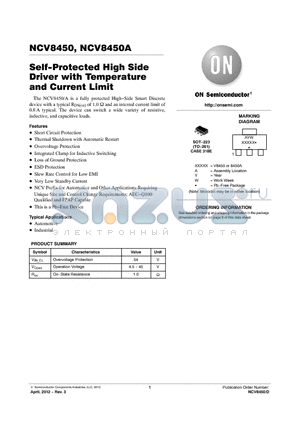 NCV8450ASTT3G datasheet - Self-Protected High Side Driver with Temperature and Current Limit