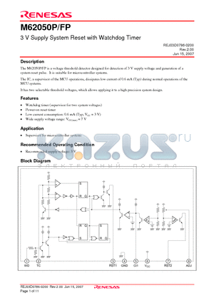 M62050FP datasheet - 3 V Supply System Reset with Watchdog Timer