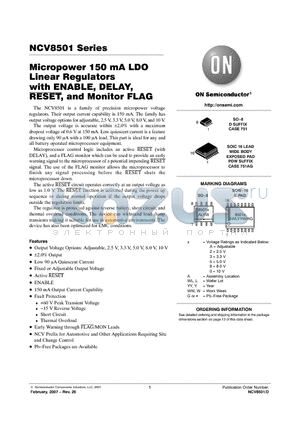 NCV8501D25R2 datasheet - Micropower 150 mA LDO Linear Regulators with ENABLE, DELAY, RESET, and Monitor FLAG