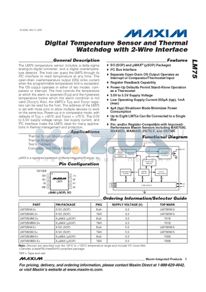 LM75 datasheet - Digital Temperature Sensor and Thermal Watchdog with 2-Wire Interface