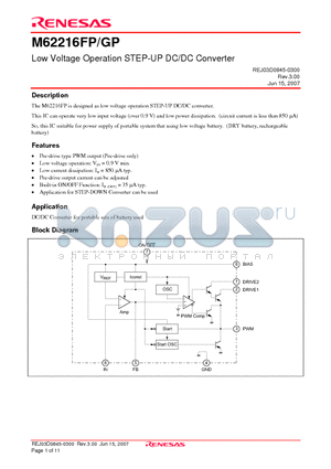 M62216FP datasheet - Low Voltage Operation STEP-UP DC/DC Converter