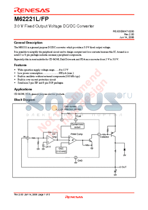M62221L datasheet - 3.0 V Fixed Output Voltage DC/DC Converter