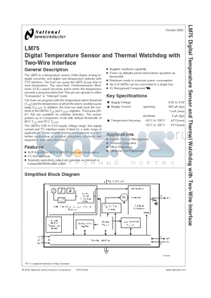 LM75 datasheet - Digital Temperature Sensor and Thermal Watchdog with Two-Wire Interface