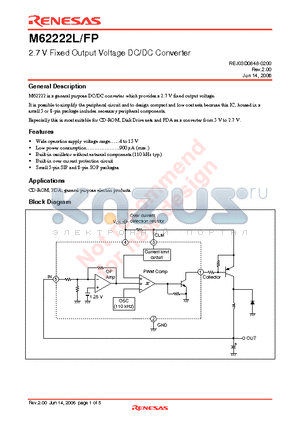 M62222L datasheet - 2.7 V Fixed Output Voltage DC/DC Converter