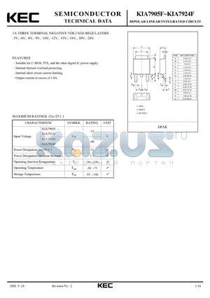 KIA7908F datasheet - 1A THREE TERMINAL NEGATIVE VOLTAGE REGULATORS -5V, -6V, -8V, -9V, -10V, -12V, -15V, -18V, -20V, -24V