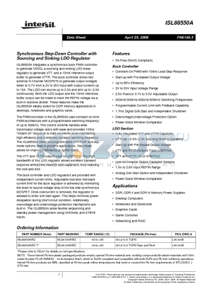 ISL88550AIRZ-T datasheet - Synchronous Step-Down Controller with Sourcing and Sinking LDO Regulator