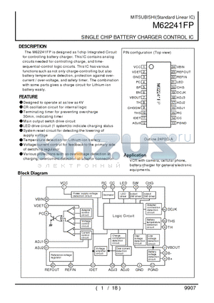 M62241 datasheet - SINGLE CHIP BATTERY CHARGER CONTROL IC