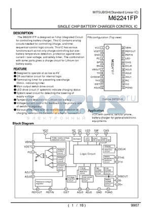 M62241FP datasheet - SINGLE CHIP BATTERY CHARGER CONTROL IC