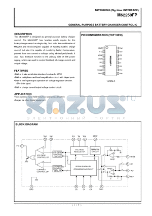 M62258FP datasheet - GENERAL PURPOSE BATTERY CHARGER CONTROL IC