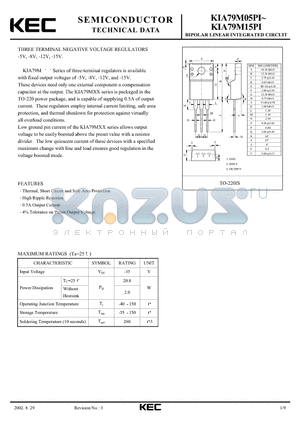 KIA79M05PI datasheet - BIPOLAR LINEAR INTEGRATED CIRCUIT (THREE TERMINAL POSITIVE VOLTAGE REGULATORS)