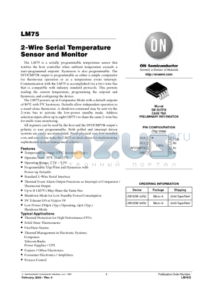 LM75DM-50R2 datasheet - 2-Wire Serial Temperature Sensor and Monitor
