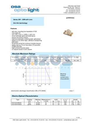 OLS-330EG525-X-TU datasheet - Series 330 - 1206 with Lens thin film technology