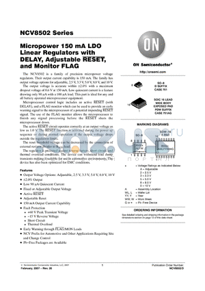 NCV8502D50 datasheet - Micropower 150 mA LDO Linear Regulators with DELAY, Adjustable RESET, and Monitor FLAG