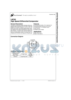 LM760H datasheet - High Speed Differential Comparator