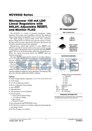 NCV8502DADJG datasheet - Micropower 150 mA LDO Linear Regulators with DELAY, Adjustable RESET, and Monitor FLAG