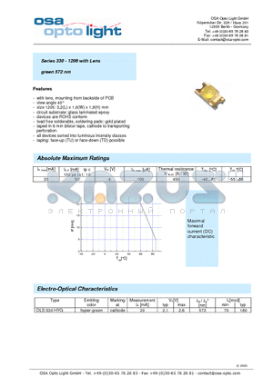 OLS-330HYG datasheet - Series 330 - 1206 with Lens green 572 nm