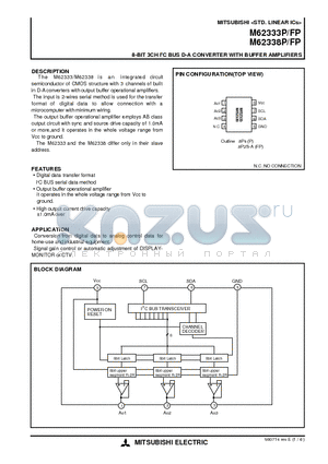 M62333FP datasheet - 8-BIT 3CH I2C BUS D-A CONVERTER WITH BUFFER AMPLIFIERS