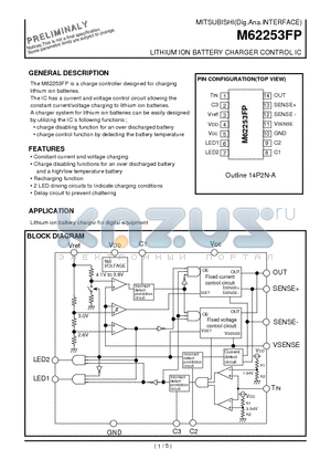 M62253FP datasheet - LITHIUM ION BATTERY CHARGER CONTROL IC