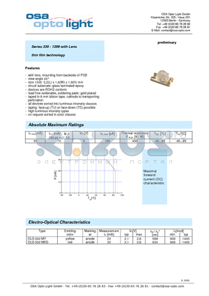 OLS-330MSD-X-TU datasheet - Series 330 - 1206 with Lens thin film technology