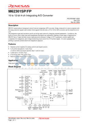 M62301FP datasheet - 10 to 12-bit 4-ch Integrating A/D Converter