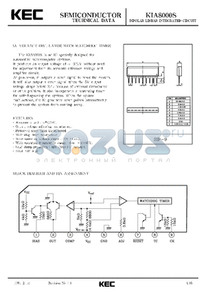 KIA8000S datasheet - BIPOLAR LINEAR INTEGRATED CIRCUIT (5V VOLTAGE REGULATOR WITH WATCHDOG TIMER)