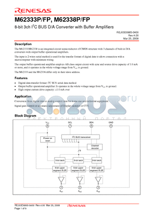 M62333P_08 datasheet - 8-bit 3ch I2C BUS D/A Converter with Buffer Amplifiers