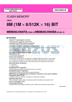 MBM29LV800BA datasheet - 8M (1M X 8/512K X 16) BIT