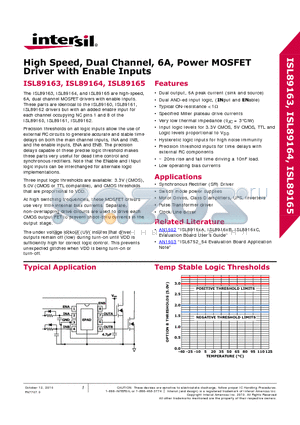 ISL89163 datasheet - High Speed, Dual Channel, 6A, Power MOSFET Driver with Enable Inputs