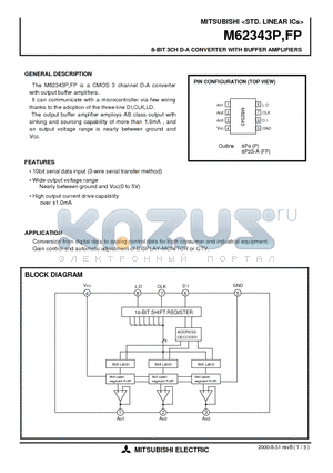 M62343P datasheet - 8-BIT 3CH D-A CONVERTER WITH BUFFER AMPLIFIERS