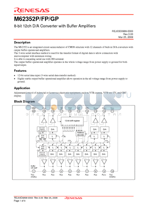 M62352P datasheet - 8-bit 12ch D/A Converter with Buffer Amplifiers